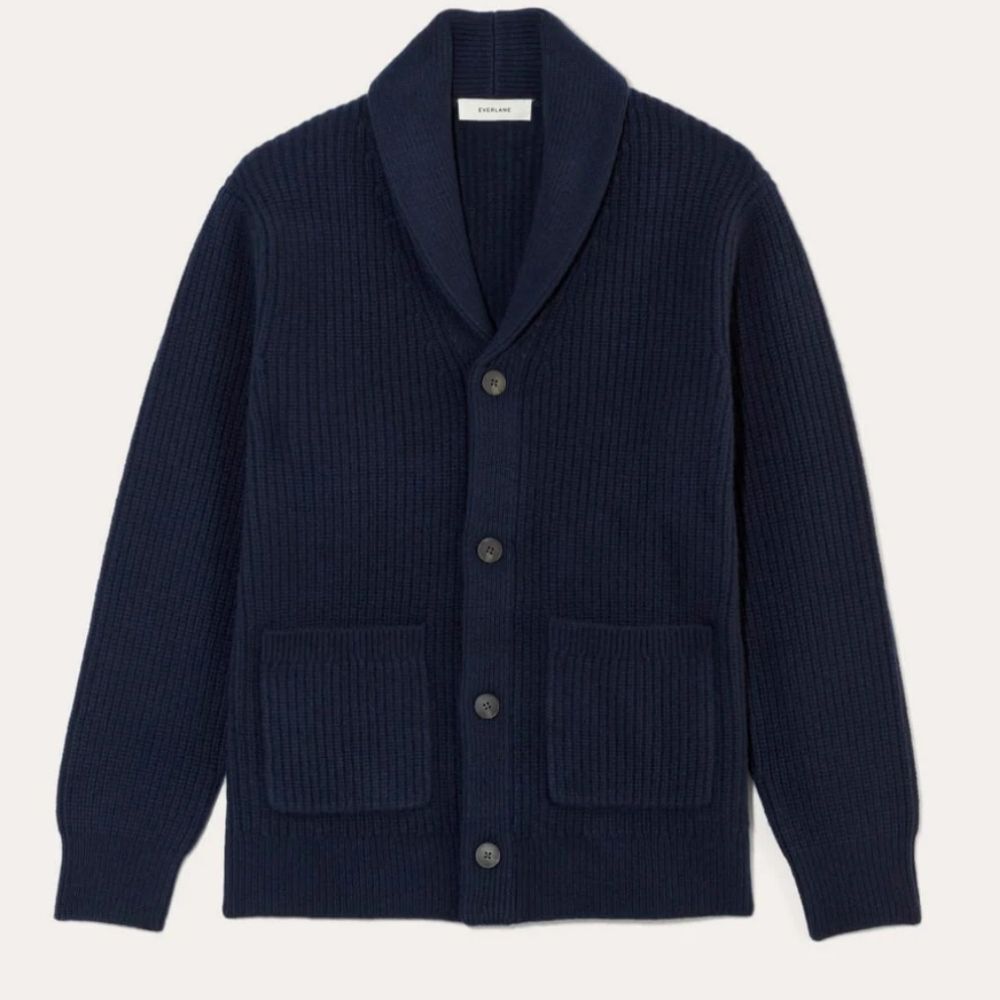 NWT Everlane The Felted Merino Shawl Collar Cardigan Dark Blue Size XL